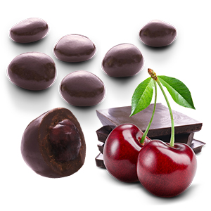 Cherries coated with dark chocolate