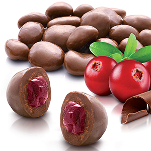Cranberries coated with milk chocolate