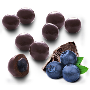 Blueberries coated with dark chocolate