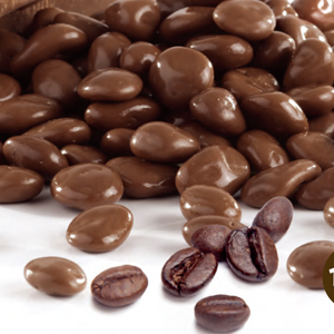Coffee beans coated with milk chocolate